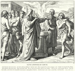 David pomazaný Samuelem (rytina) od Julius (after) Schnorr von Carolsfeld