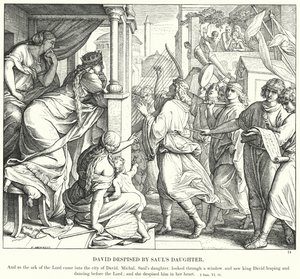 Saulovou dcerou opovrhovaný David (rytina) od Julius (after) Schnorr von Carolsfeld