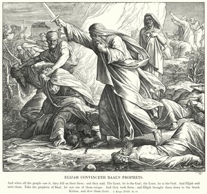 Elijah Convinceth Baalovi proroci (rytina) od Julius (after) Schnorr von Carolsfeld