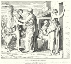 Jacob Covenanting for Rachel (rytina) od Julius (after) Schnorr von Carolsfeld