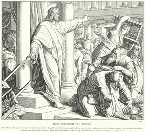 Ježíš čistí chrám (rytina) od Julius (after) Schnorr von Carolsfeld