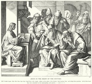 Ježíš uprostřed lékařů (rytina) od Julius (after) Schnorr von Carolsfeld