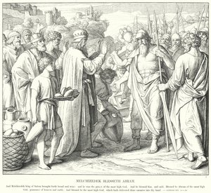 Melchizedek Blesseth Abram (rytina) od Julius (after) Schnorr von Carolsfeld