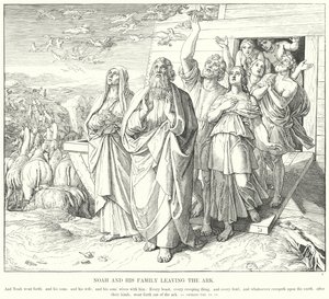 Noe a jeho rodina opouštějí archu (rytina) od Julius (after) Schnorr von Carolsfeld
