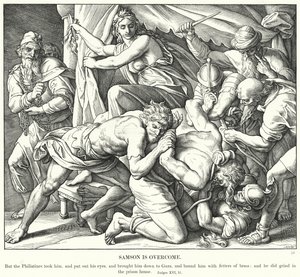 Samson je překonán (rytina) od Julius (after) Schnorr von Carolsfeld