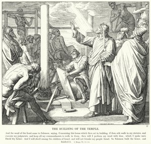 Stavba chrámu (rytina) od Julius (after) Schnorr von Carolsfeld
