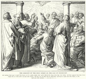 Seslání Ducha svatého v den Letnic (rytina) od Julius (after) Schnorr von Carolsfeld