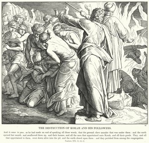 Zničení Koraha a jeho následovníků (rytina) od Julius (after) Schnorr von Carolsfeld