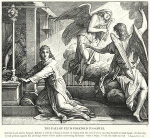 Pád Eli je předpovězen Samuelovi (rytina) od Julius (after) Schnorr von Carolsfeld