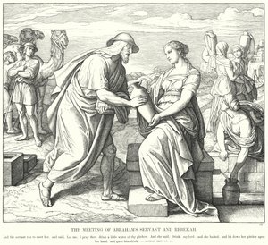 Setkání Abrahamova služebníka a Rebeky (rytina) od Julius (after) Schnorr von Carolsfeld
