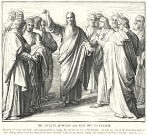 Dvanáct apoštolů je vysláno kázat (rytina) od Julius (after) Schnorr von Carolsfeld
