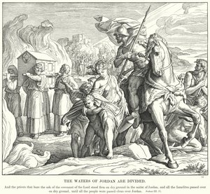 Vody Jordánu jsou rozděleny (rytina) od Julius (after) Schnorr von Carolsfeld
