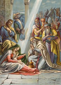 Tři mudrci (barevná litografie) od Julius (after) Schnorr von Carolsfeld