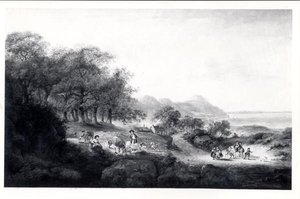 Pohled do dálky na Anglesea (olej na plátně) (černobílý tisk) od Julius Caesar Ibbetson