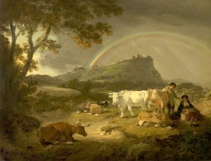 Krajina, hrad Beeston, Cheshire a Rainbow, 1793 od Julius Caesar Ibbetson