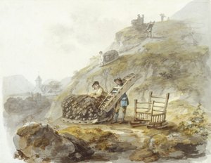 Způsob získávání rašeliny z kopců poblíž Mallwyd, asi 1792 (akvarel, tuš a tužka na papíře) od Julius Caesar Ibbetson