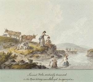 Letní dovádění, náhodně objevené v řece Dovey u Mallwyd, Montgomeryshire (akvarel a tuš na papíře) od Julius Caesar Ibbetson
