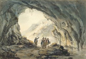 Travelers by a Cave (Wc na papíře) od Julius Caesar Ibbetson