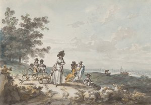 Pohled na Londýn se St. Paul’s in the Distance: Woman and Children with a Baby Carriage, 1787. od Julius Caesar Ibbetson