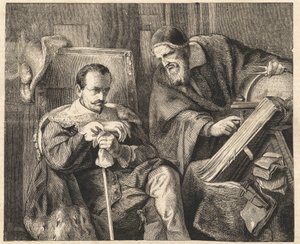 Albrecht von Valdštejn (Waldstein) (1583-1634) s astrologem Giovanni Battista Seni (Seno, Zeno, Senno Zenno) (1600-1656) podle obrazu Julia Schradera od Julius Friedrich Anton (after) Schrader
