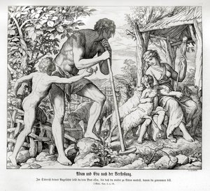 Adam a Eva po jejich vyhnanství z Edenu, Genesis od Julius Schnorr von Carolsfeld
