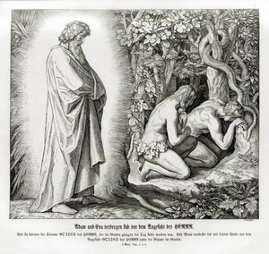Adam a Eva skrývají svou nahotu, Genesis od Julius Schnorr von Carolsfeld