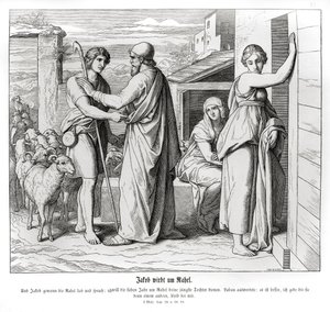 Jákob žádá Labana o Ráchel jako svou manželku, Genesis od Julius Schnorr von Carolsfeld