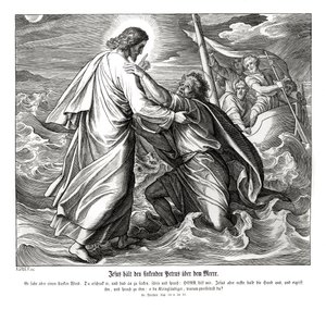 Ježíš a Petr chodí po vodě, Matoušovo evangelium od Julius Schnorr von Carolsfeld