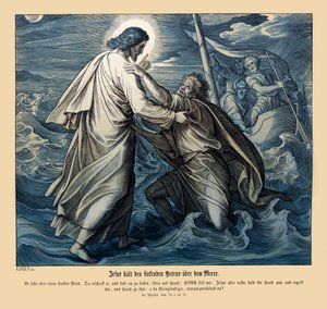 Ježíš a Petr chodí po vodě, Matoušovo evangelium od Julius Schnorr von Carolsfeld