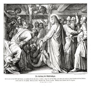 Ježíš uzdravuje ochrnutého muže, Lukášovo evangelium od Julius Schnorr von Carolsfeld