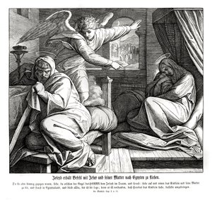 Josef je varován, aby utekl do Egypta, evangelium podle Matouše od Julius Schnorr von Carolsfeld