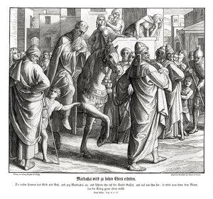 Mordechaj je poctěn králem Esther od Julius Schnorr von Carolsfeld
