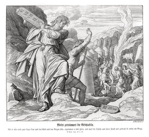 Mojžíš láme desky s přikázáními, Exodus od Julius Schnorr von Carolsfeld