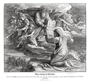 Mojžíš přijímá přikázání, Exodus od Julius Schnorr von Carolsfeld