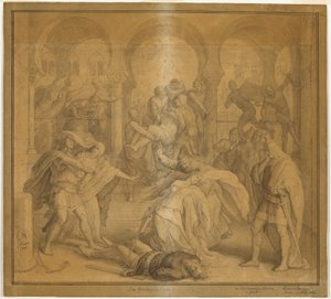 Konec Nibelungů - Kriemhildina smrt od Julius Schnorr von Carolsfeld