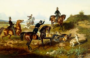 Frederick II se svou loveckou družinou (olej na plátně) od Julius Zimmerman