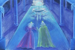 Žabí princ Happily Ever After (olejový pastel a barva na papíře)