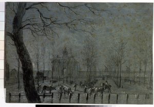 ""Brána Utrechtu v Holandsku"" Kresba křídou Jurriaan Andriessen (1742-1819) 1797 Puškinovo muzeum, Moskva