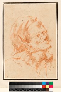 Groteskní hlava, muž se strumou (červená křída) od Jusepe de Ribera