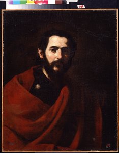 Apoštol svatý Jakub Větší (Apoštol svatý Jakub Veliký). Portrét Jacquese de Zebedee, jednoho z dvanácti Kristových učedníků. Obraz od Jose de Ribera s názvem il Spagnoletto "Španěl"" (1591-1652). Olej na plátně. Španělské umění, barokní styl. R od Jusepe de Ribera