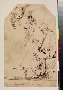 List studií se sedícím čtoucím mužem a dvěma cherubíny, 20. léta 17. století od Jusepe de Ribera
