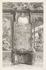 Kabinet pana hraběte Bielenského Grand maršál polské koruny popraven v roce 1734; Chiminée se sklem, s částí nosného obložení a obrazy na každé straně, 1. deska od Juste Aurèle Meissonnier