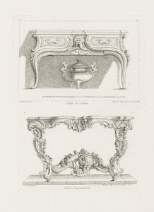 Table de Cabinet., 6. deska (studie pro stůl), pl. 47 v díle Oeuvre od Juste Aurèle Meissonnier