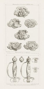 Strážci zlatého meče pro věznice královského manželství v roce 1725 Mečová rukojeť na počest královského manželství v roce 1725, pl. 52 v díle Juste-Aurele Meissonnier od Juste Aurèle Meissonnier