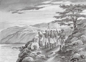 Sargon I. ve Středomoří (litografie) od Justus Hill