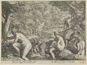 Koupání žen a mužů Amore Letheo Různé aspekty lásky (název série) od Justus Sadeler (attributed to)