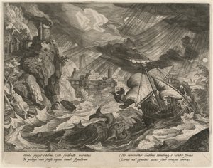 Jonáš hozen do Bouřlivého moře od Justus Sadeler after Paul Bril