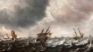 Přeprava v rozbouřeném moři s velrybou v popředí od Justus de Verwer