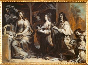 Ludvík XIII., Anna Rakouská a dauphin se modlí před Svatou rodinou - Ludvík XII... od Justus van Egmont