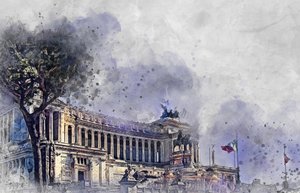 Akvarel s motivem římské památky od Justyna Jaszke